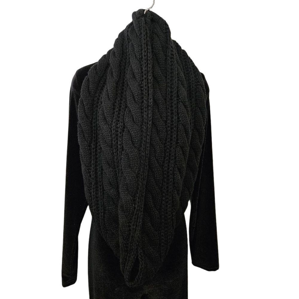 Large Cable Knit Black Infinity Scarf
